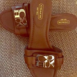 Coach Brown Leather Wedge Platform Sandals